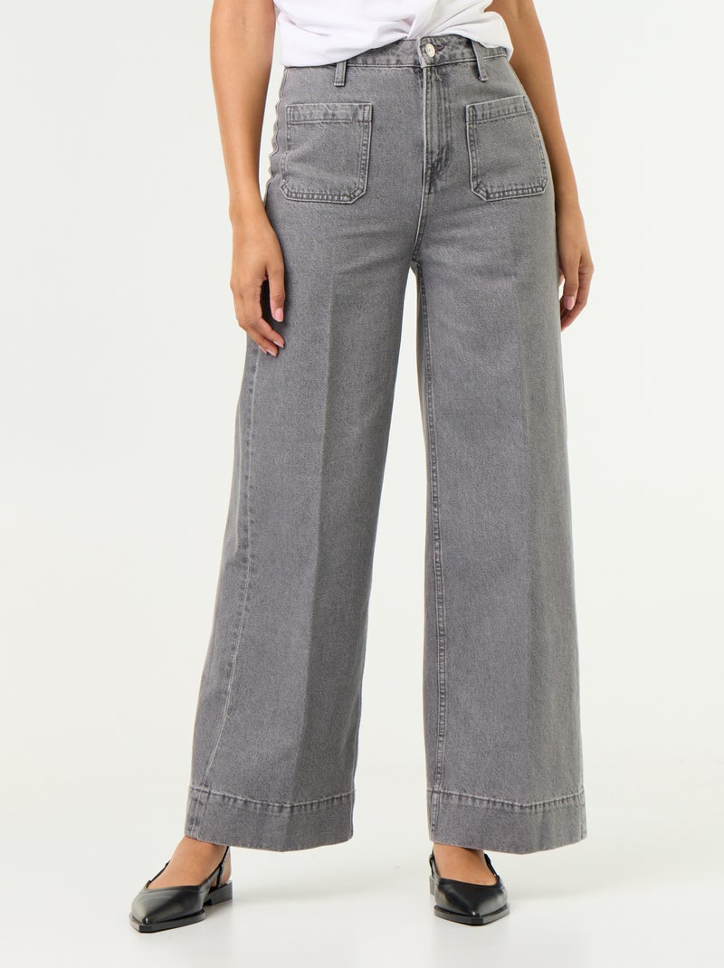 Jeans larghi a vita alta con tasche applicate Grigio - Kiabi
