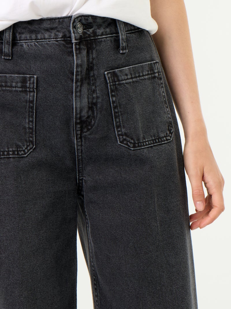 Jeans larghi a vita alta con tasche applicate Nero - Kiabi