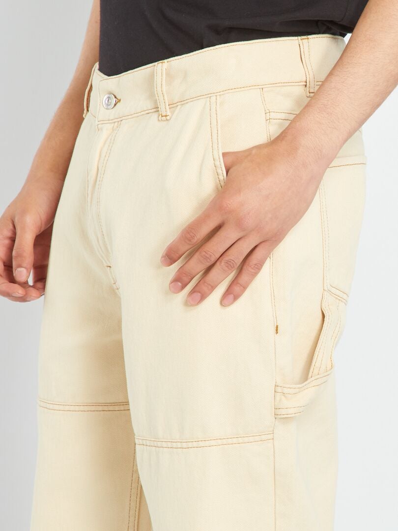 Jeans larghi con impunture a contrasto BEIGE - Kiabi