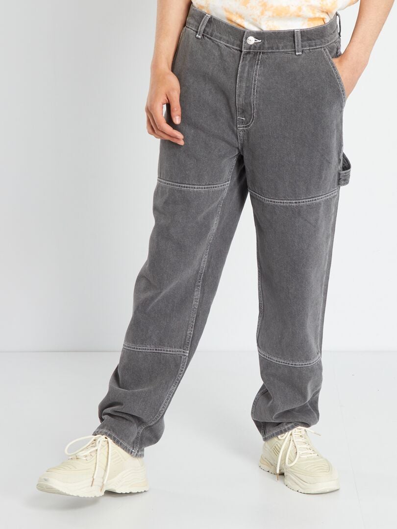 Jeans larghi con impunture a contrasto GRIGIO - Kiabi