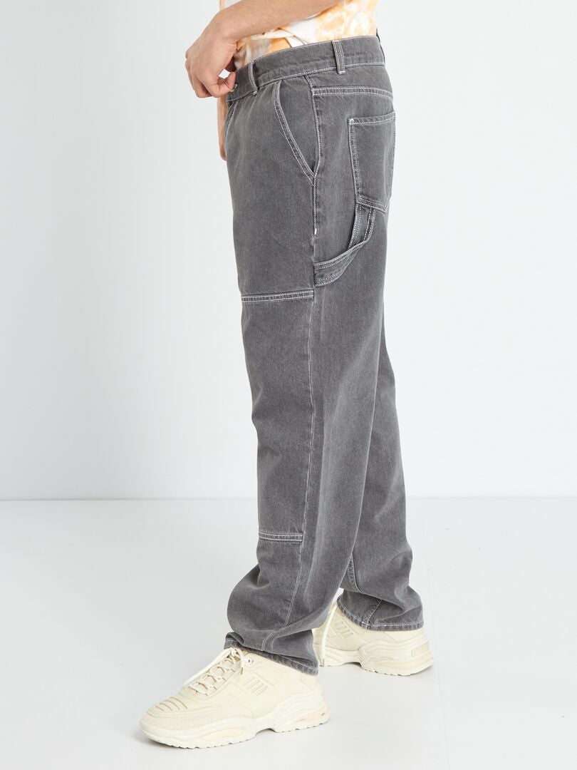 Jeans larghi con impunture a contrasto GRIGIO - Kiabi