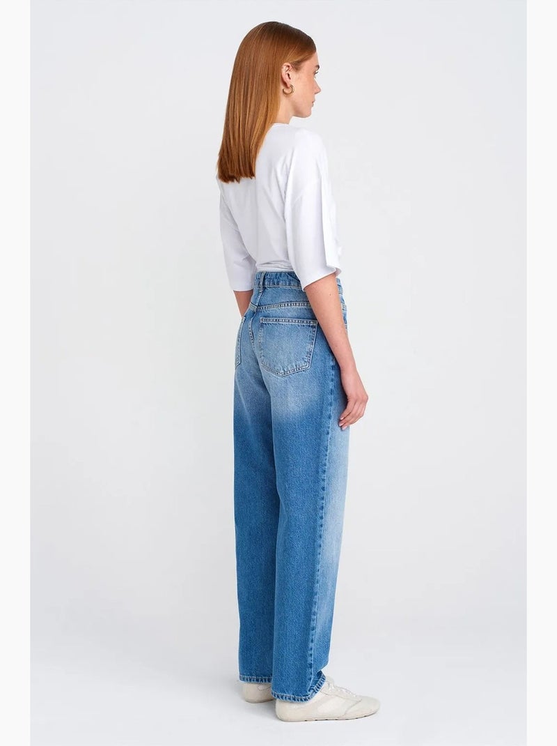 Jeans mom a vita alta a gamba ampia dilvin Blu zaffiro - Kiabi