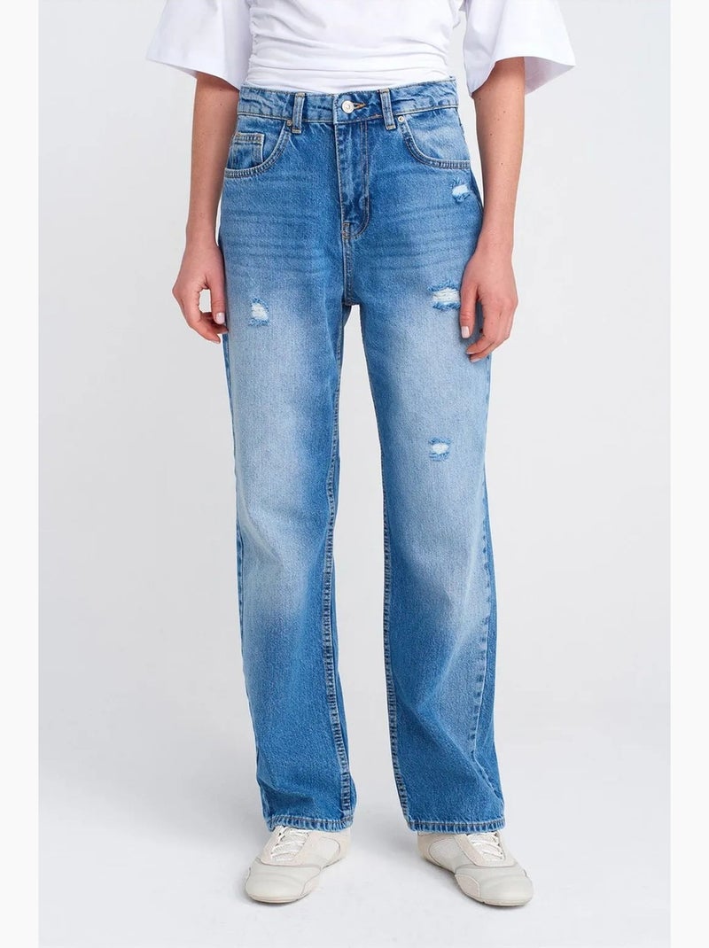 Jeans mom a vita alta a gamba ampia dilvin Blu zaffiro - Kiabi