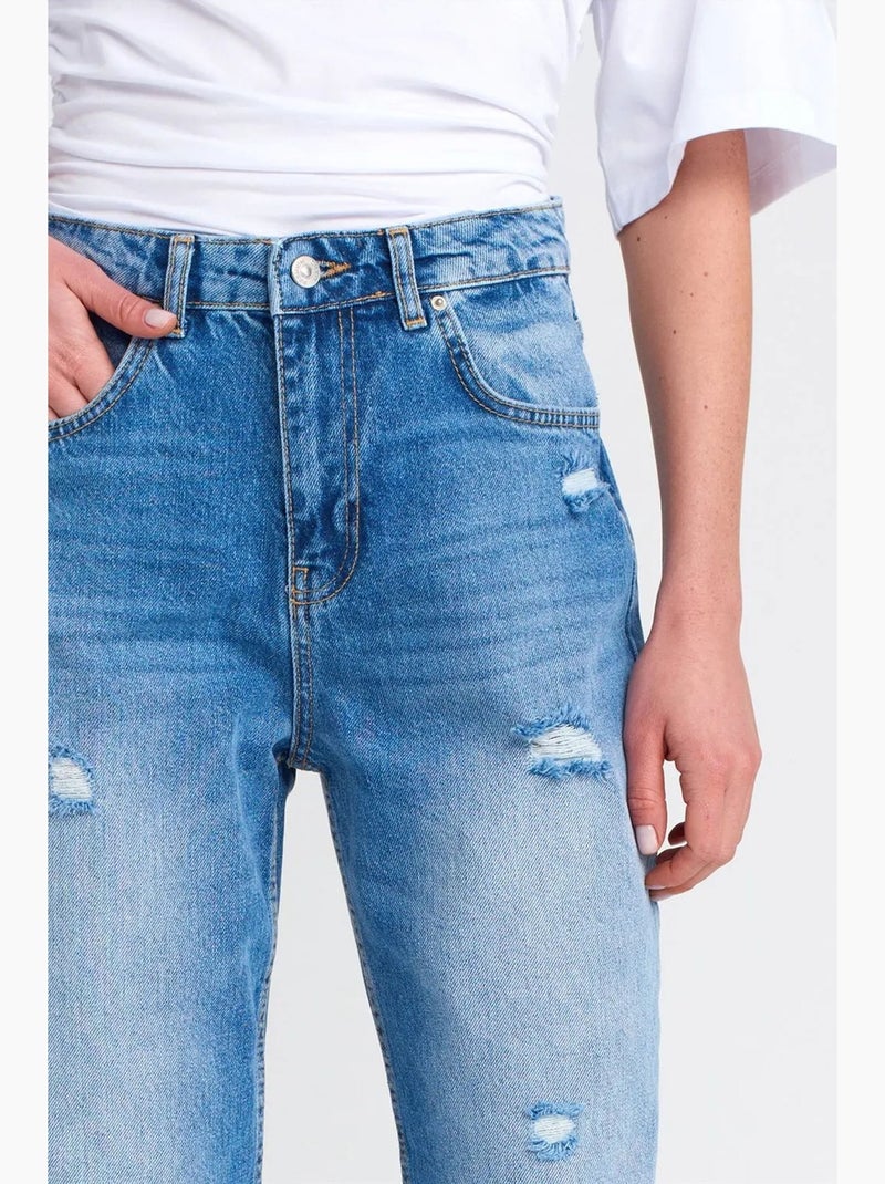 Jeans mom a vita alta a gamba ampia dilvin Blu zaffiro - Kiabi