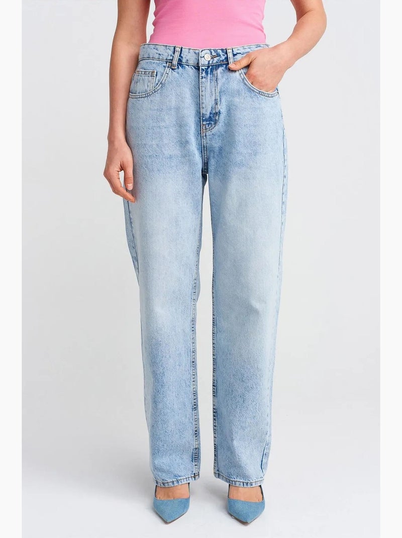 Jeans mom a vita alta a gamba dritta dilvin Blu chiaro - Kiabi