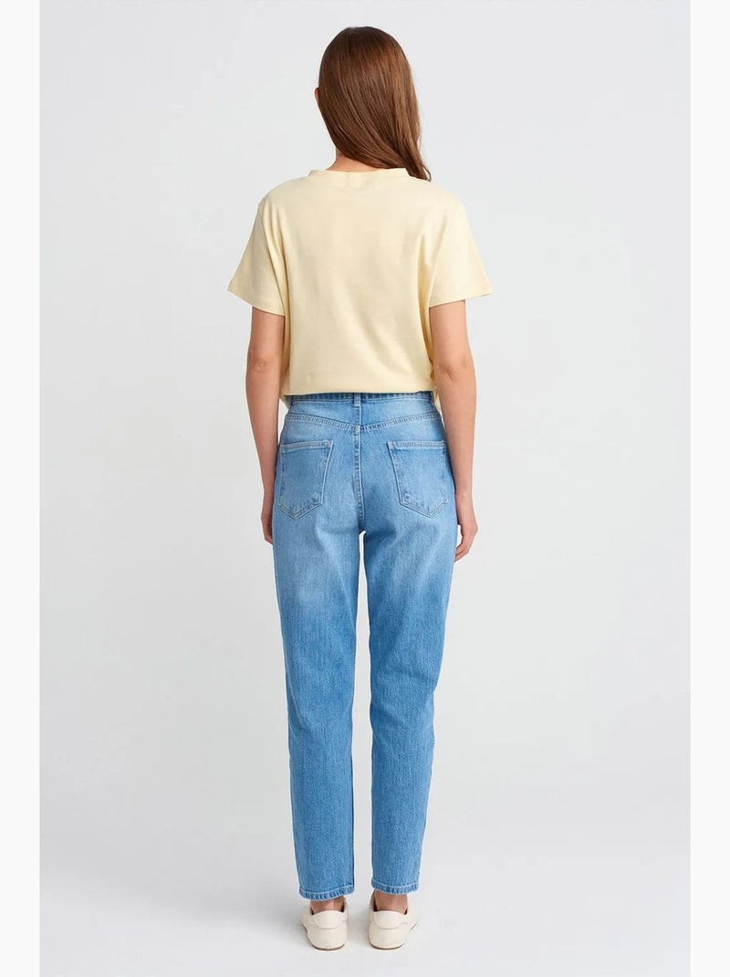 Jeans mom a vita alta a gamba dritta dilvin Blu zaffiro - Kiabi