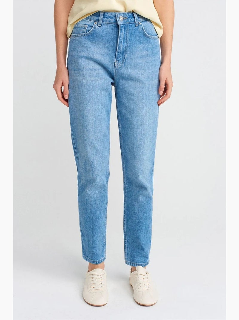 Jeans mom a vita alta a gamba dritta dilvin Blu zaffiro - Kiabi
