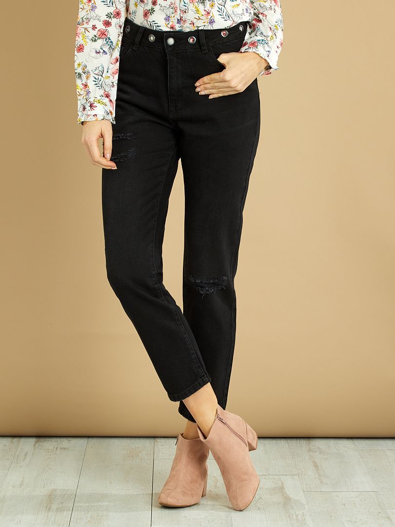 Jeans mom destroy vita molto alta NERO - Kiabi