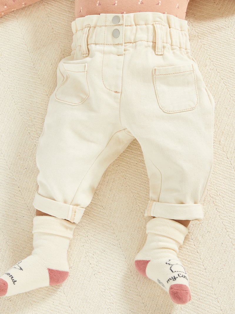 Jeans paper bag con vita elasticizzata BIANCO - Kiabi