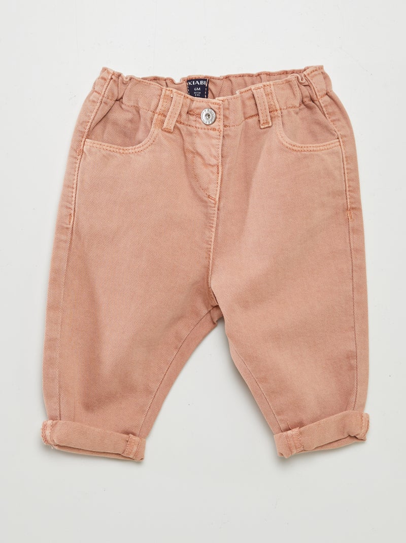 Jeans paperbag a coste con risvolti rosa - Kiabi