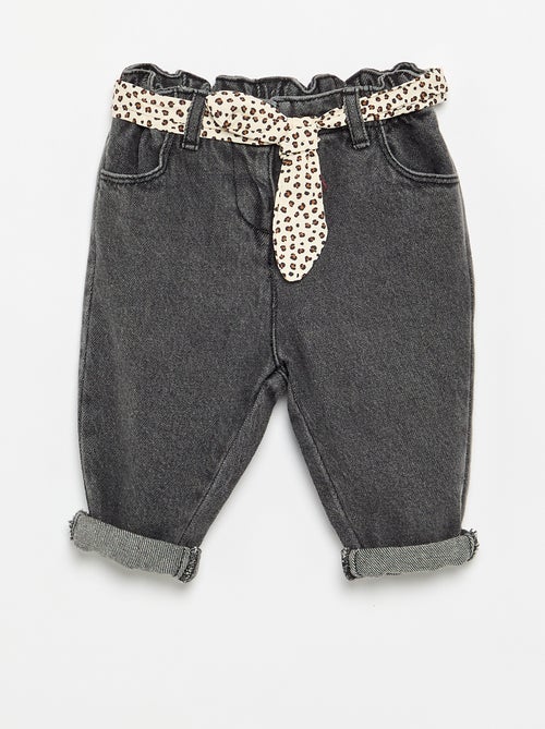 Jeans paperbag + cintura con motivo - Kiabi