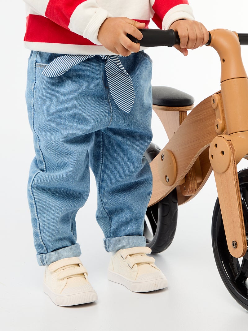 Jeans paperbag + cintura con motivo Blu - Kiabi