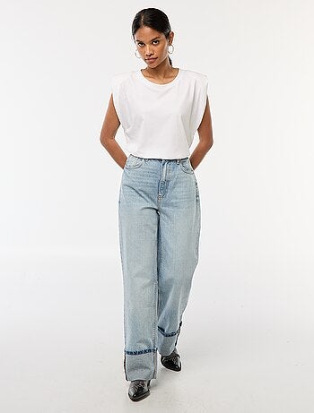 Jeans regular / a vita alta con ampio risvolto alla base