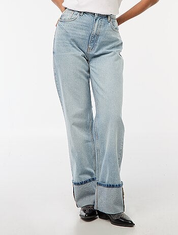 Jeans regular / a vita alta con ampio risvolto alla base