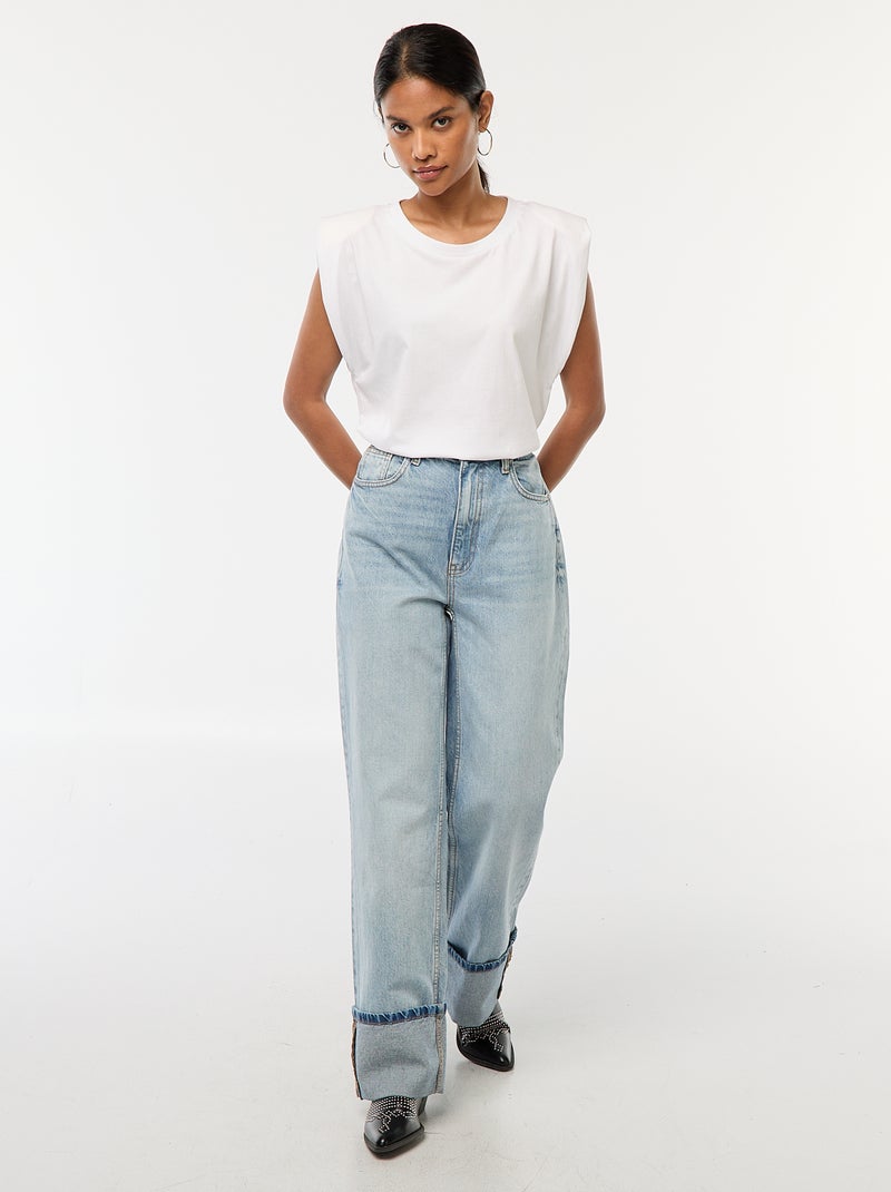 Jeans regular / a vita alta con ampio risvolto sul fondo Blu - Kiabi