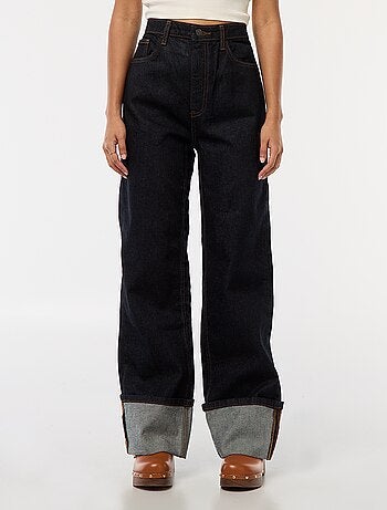 Jeans regular / a vita alta con ampio risvolto alla base