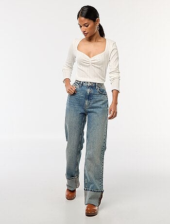 Jeans regular / a vita alta con ampio risvolto alla base