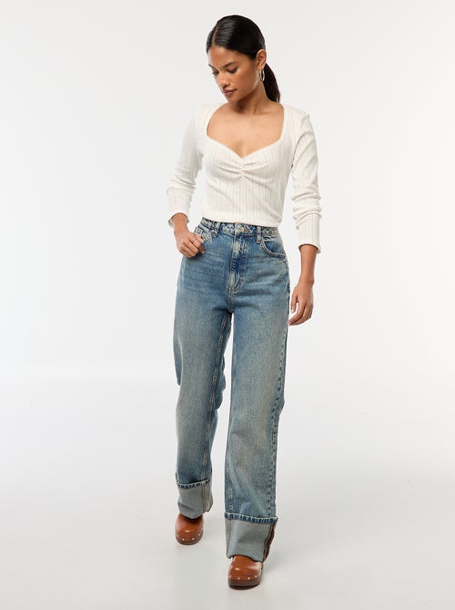 Jeans regular / a vita alta con ampio risvolto sul fondo - Kiabi