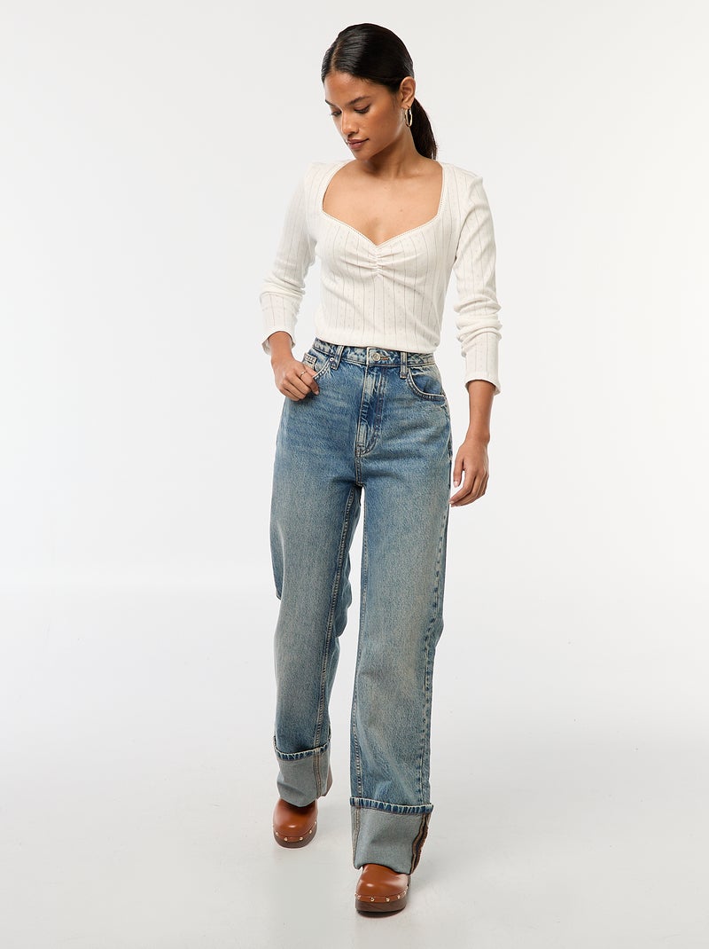Jeans regular / a vita alta con ampio risvolto sul fondo Blu - Kiabi