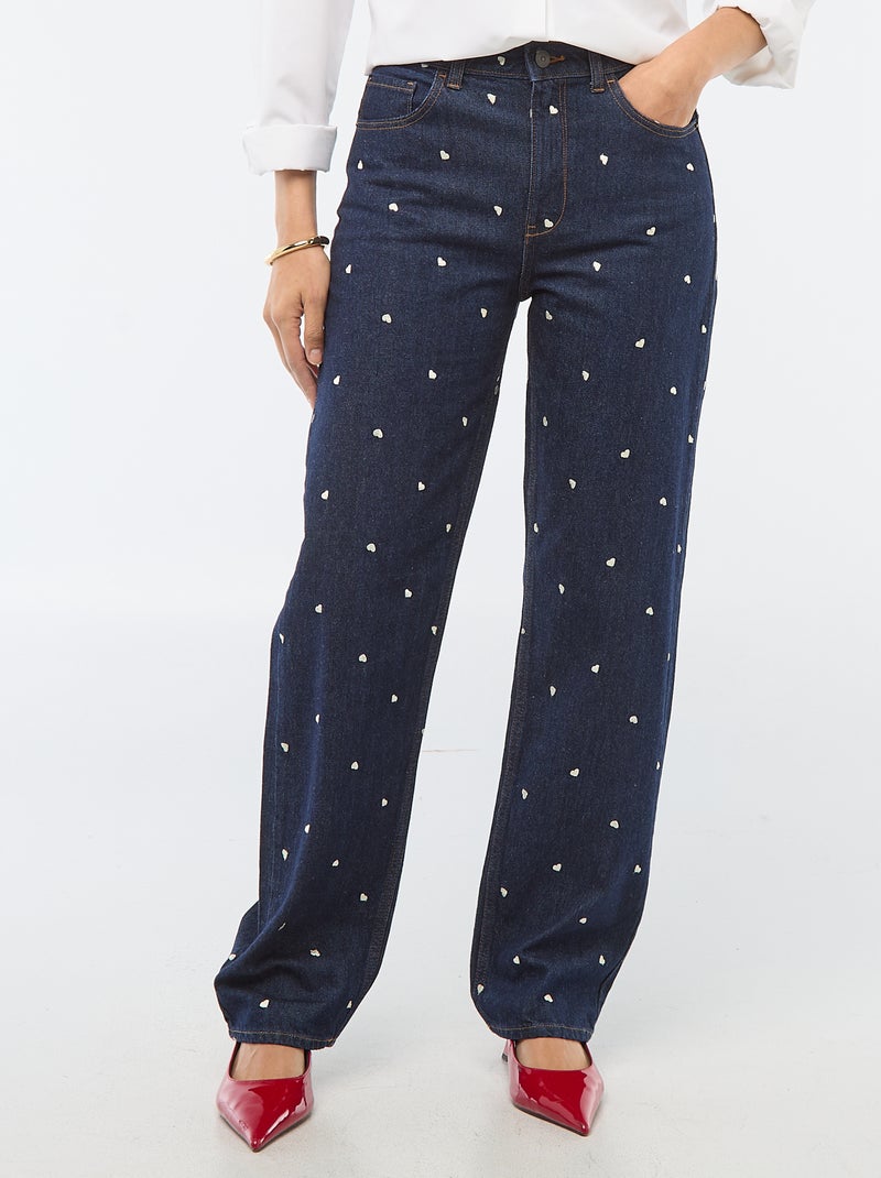 Jeans regular ricamati Blu - Kiabi