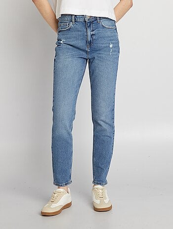 Jeans slim a vita alta con abrasioni