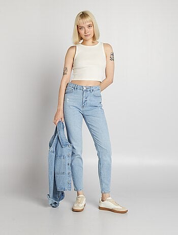 Jeans slim a vita alta con abrasioni