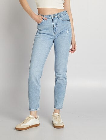Jeans slim a vita alta con abrasioni