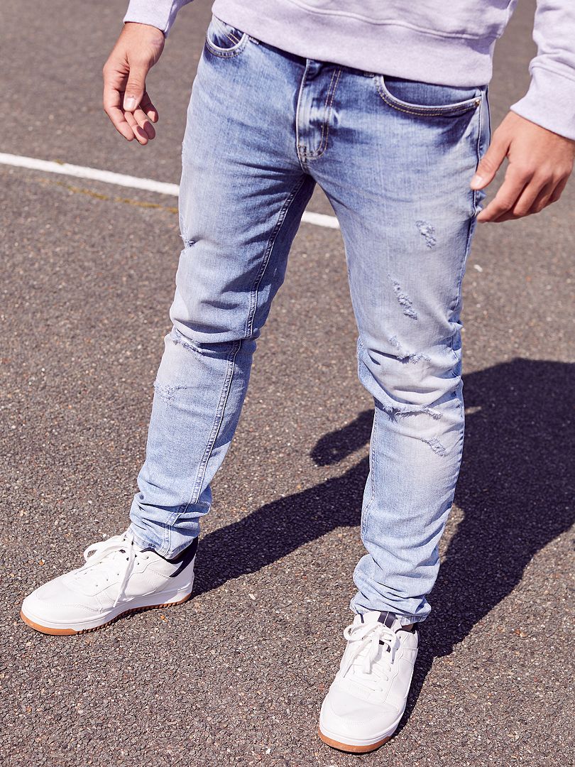 Jeans slim abrasioni BLU - Kiabi