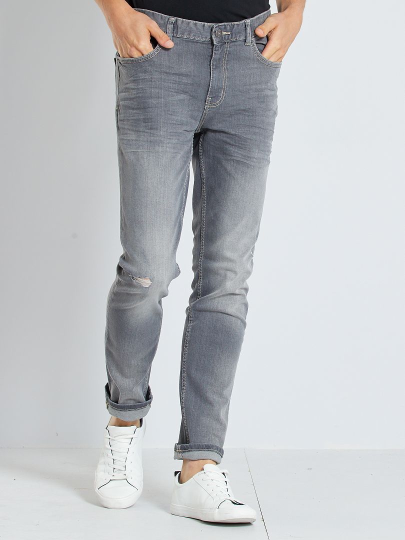 Jeans slim con abrasioni GRIGIO - Kiabi
