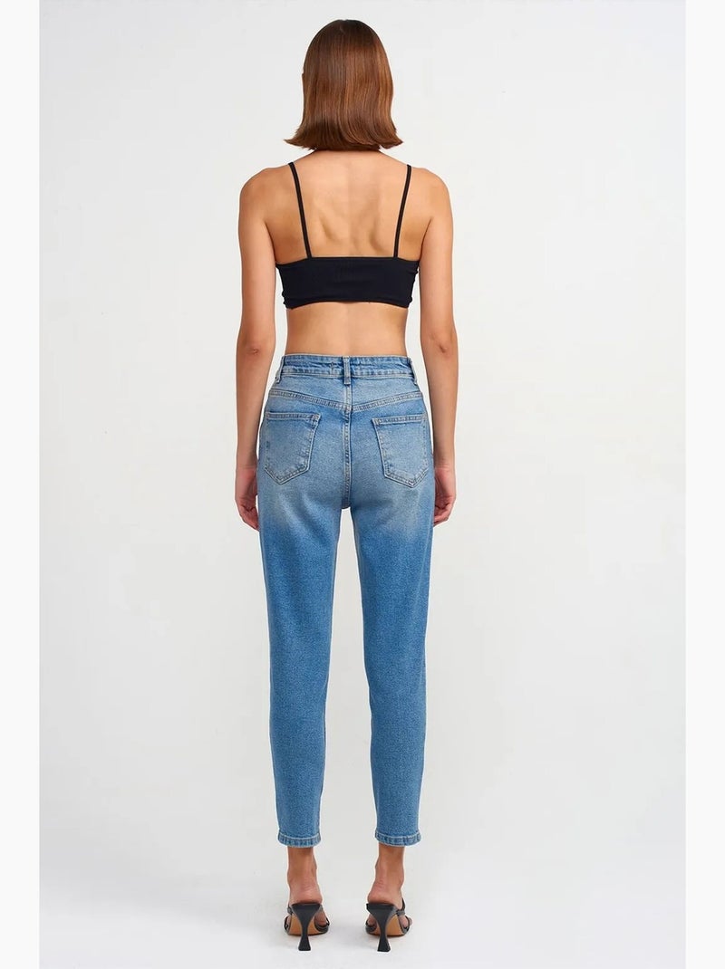 Jeans slim straight a vita alta da donna dilvin Blu zaffiro - Kiabi