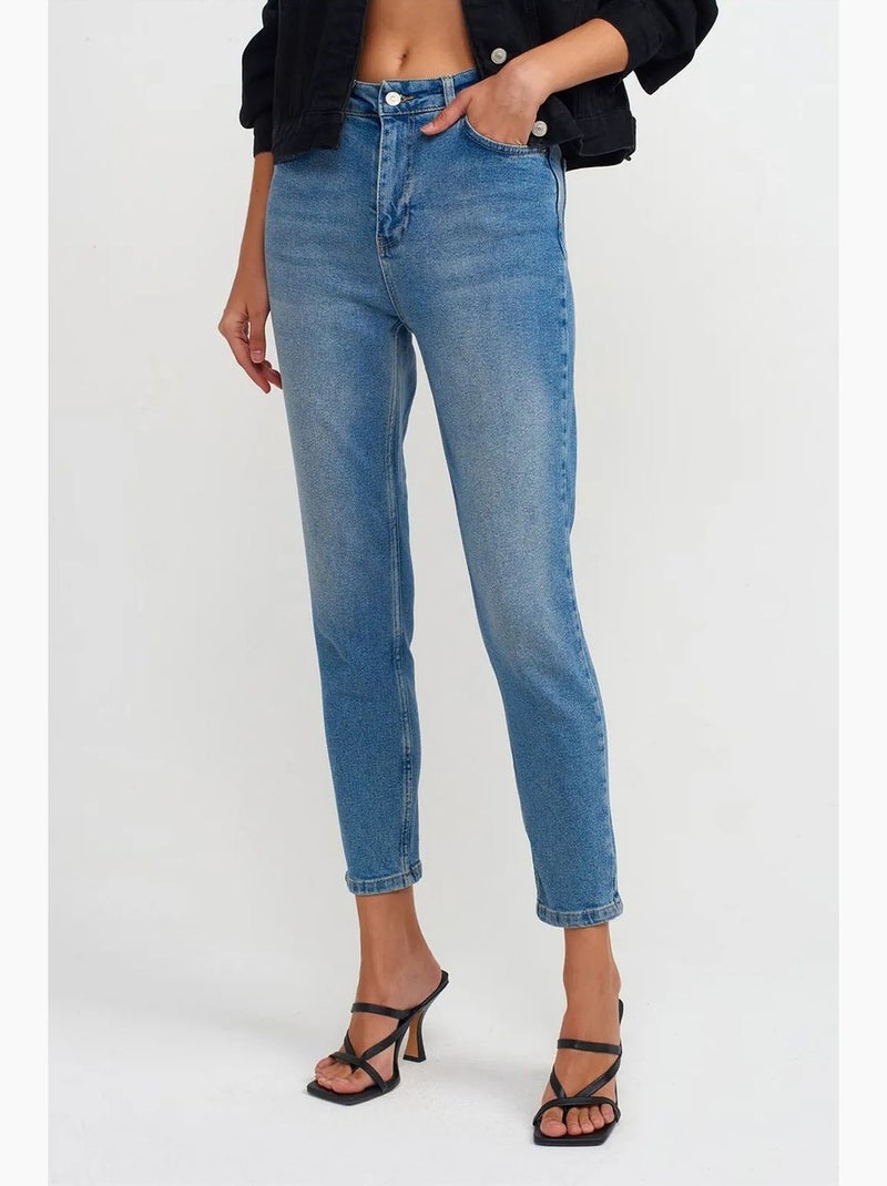 Jeans slim straight a vita alta da donna dilvin Blu zaffiro - Kiabi