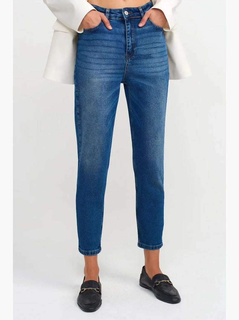 Jeans slim straight a vita alta da donna dilvin Indaco - Kiabi