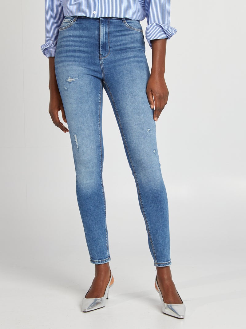 Jeans slim vita alta con abrasioni fantasia BLU - Kiabi