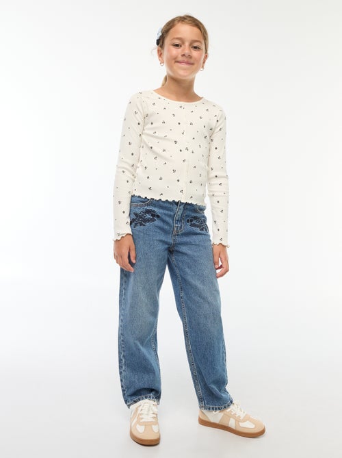 Jeans straight con ricami - Kiabi
