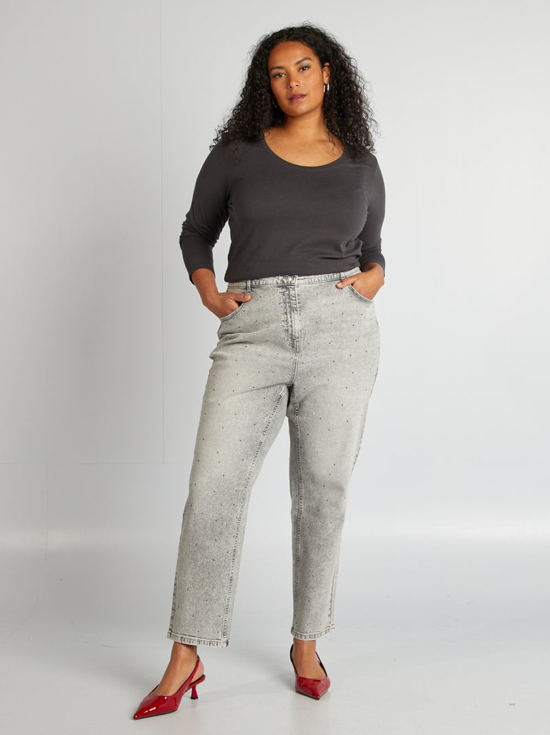 Jeans straight con strass GRIGIO - Kiabi