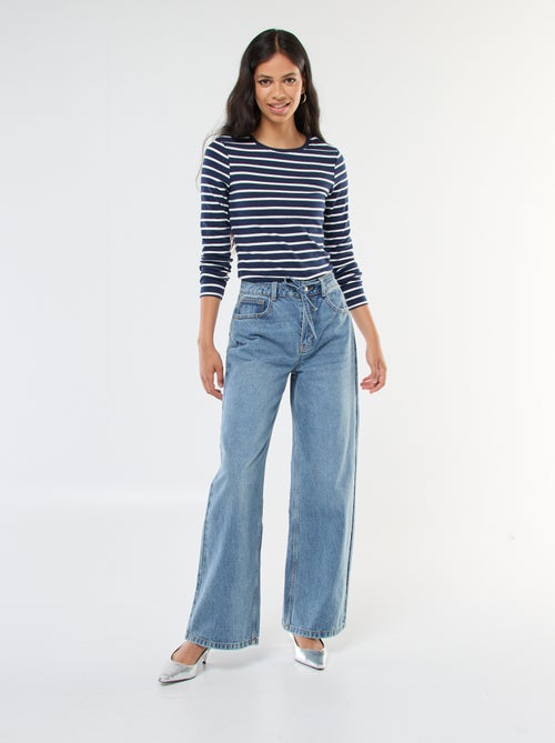 Jeans taglio wide leg con cintura sottile in denim - Kiabi