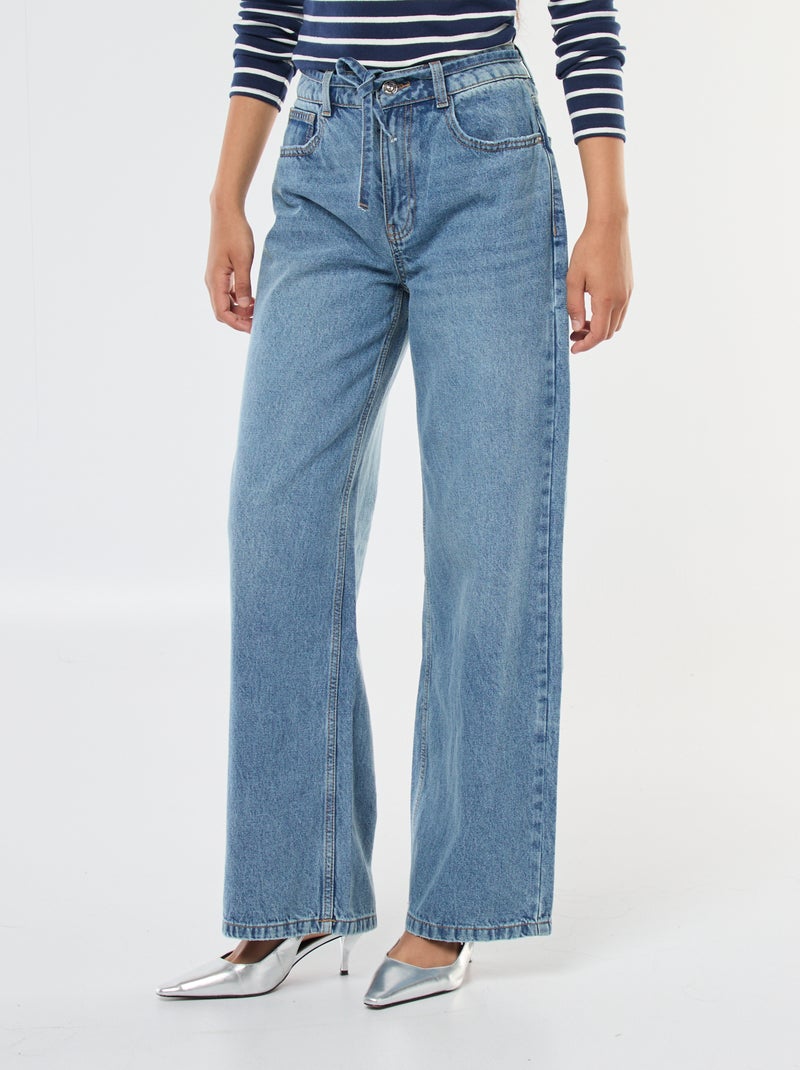 Jeans taglio wide leg con cintura sottile in denim Blu - Kiabi
