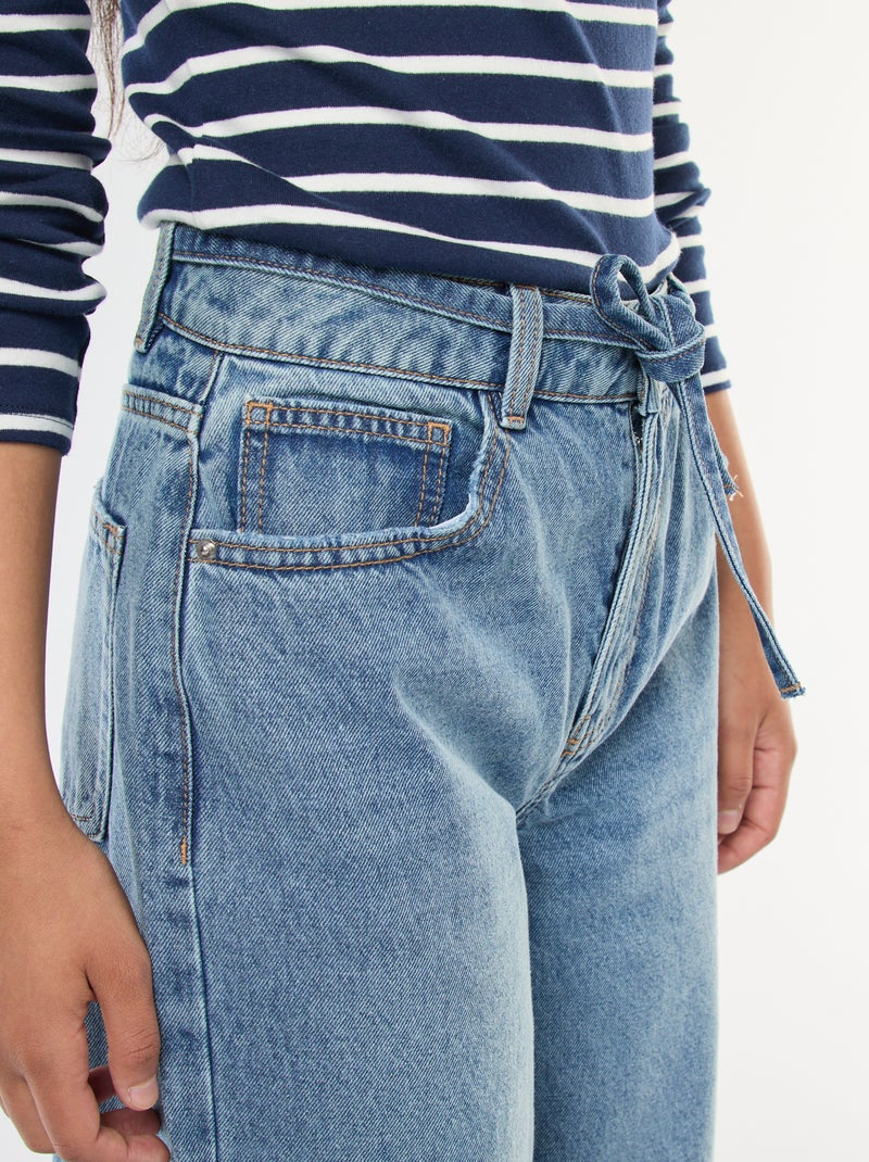 Jeans taglio wide leg con cintura sottile in denim Blu - Kiabi