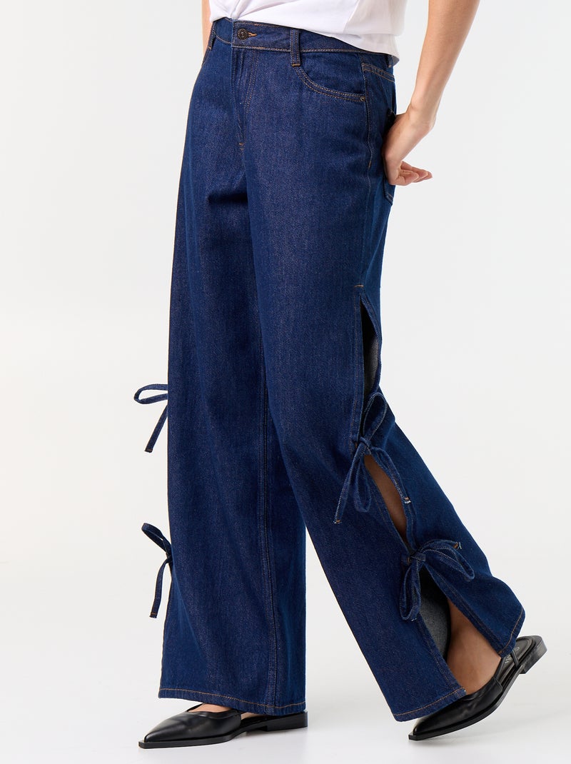 Jeans wide leg a gamba larga con nodi fantasia al fondo Blu - Kiabi
