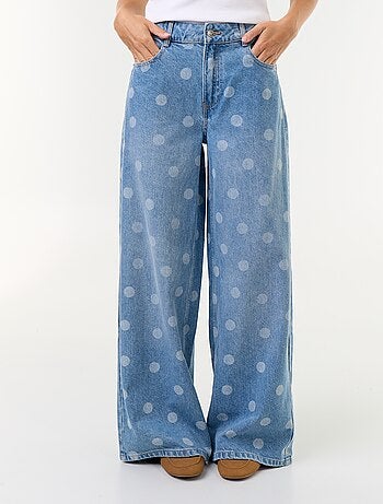 Jeans wide leg a vita alta a pois
