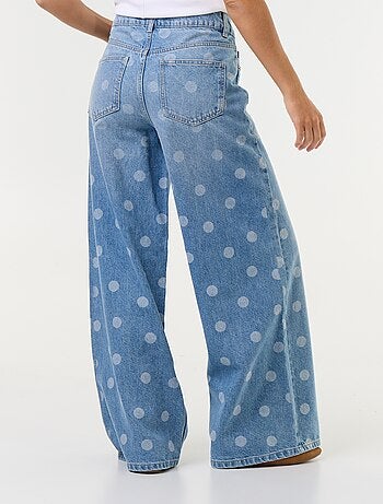 Jeans wide leg a vita alta a pois