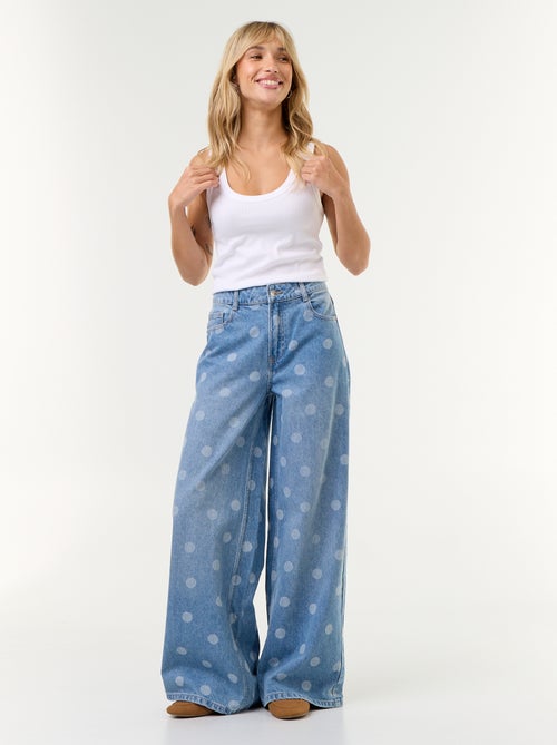 Jeans wide leg a vita alta a pois - Kiabi