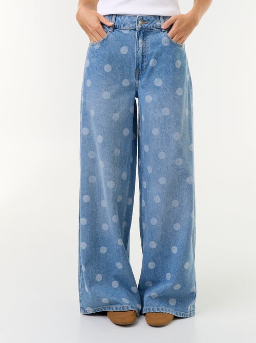 Jeans wide leg a vita alta a pois - Kiabi