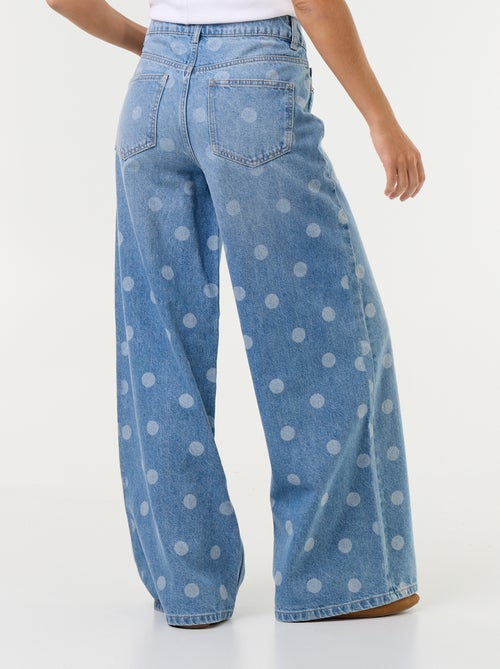 Jeans wide leg a vita alta a pois - Kiabi