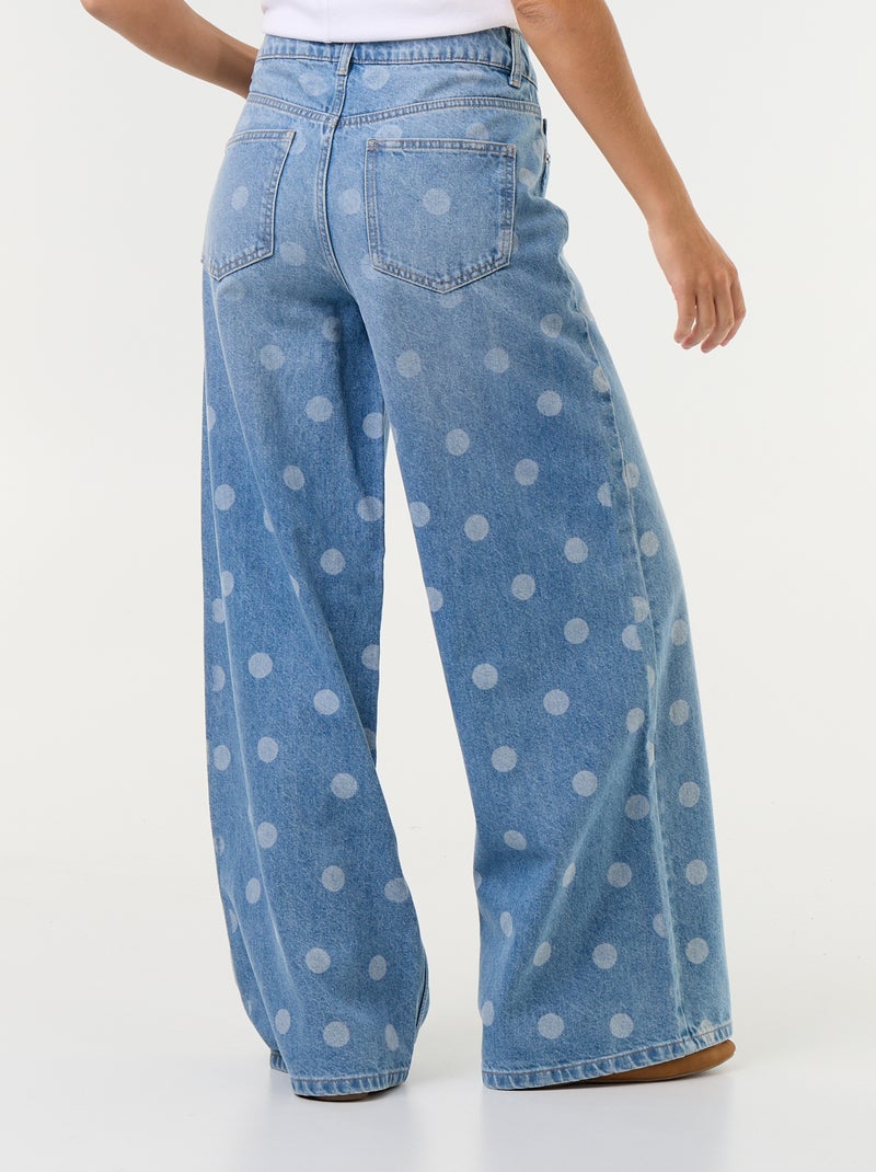 Jeans wide leg a vita alta a pois Blu - Kiabi
