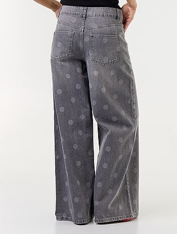 Jeans wide leg a vita alta a pois
