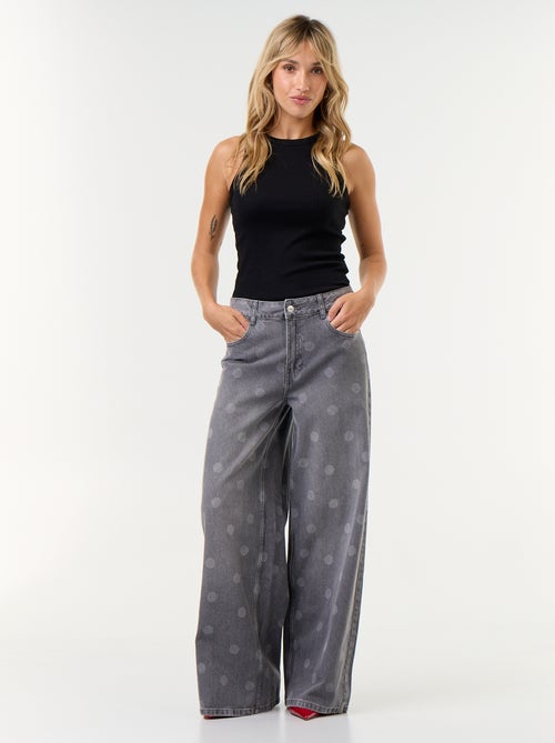 Jeans wide leg a vita alta a pois - Kiabi