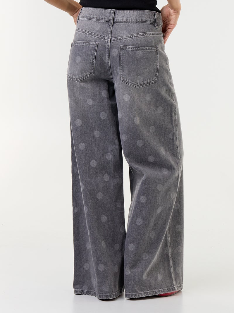 Jeans wide leg a vita alta a pois Grigio - Kiabi