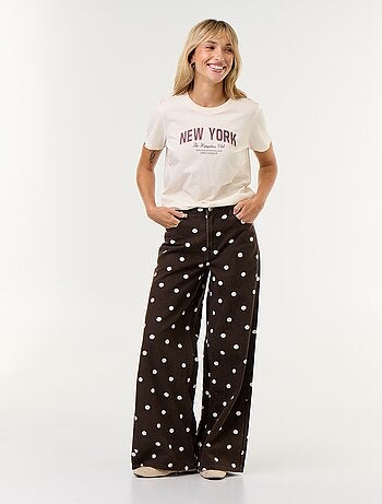 Jeans wide leg a vita alta a pois