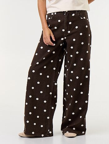Jeans wide leg a vita alta a pois